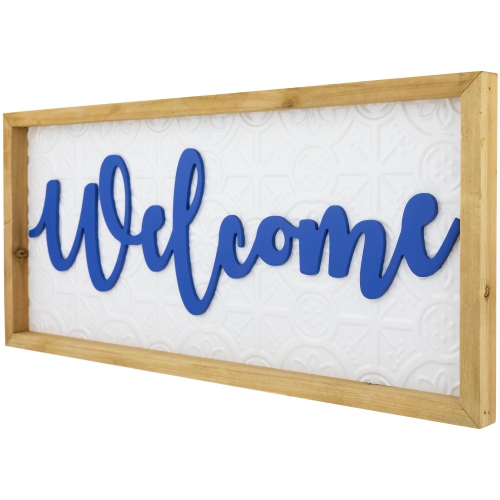 Welcome Framed Wall Sign - 20" - White and Blue