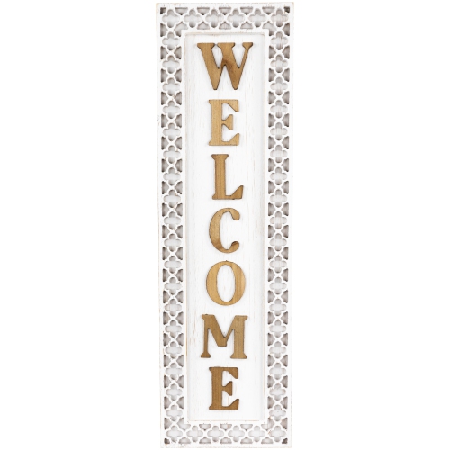 Affiche murale en bois rustique Welcome - 24 po - Blanc