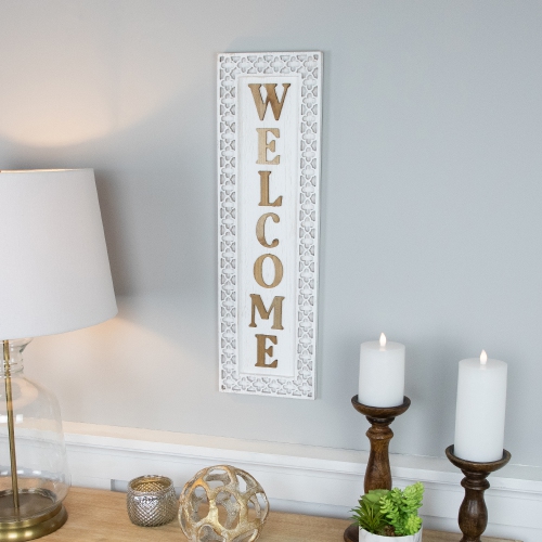 Affiche murale en bois rustique Welcome - 24 po - Blanc