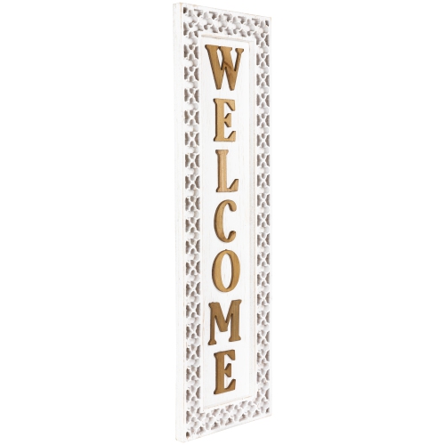 Affiche murale en bois rustique Welcome - 24 po - Blanc