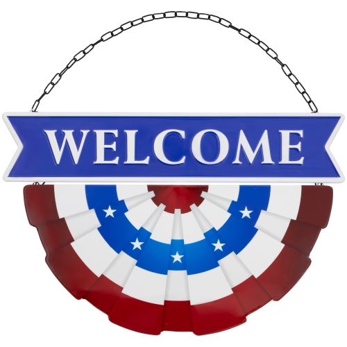 Affiche murale Americana « Welcome » en métal avec banderole – 19,5 po