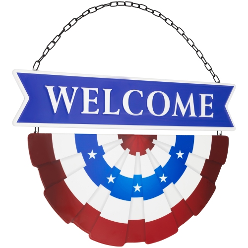 Affiche murale Americana « Welcome » en métal avec banderole – 19,5 po