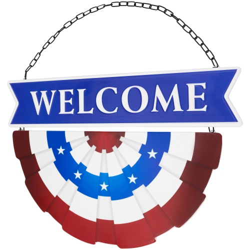 Affiche murale Americana « Welcome » en métal avec banderole – 19,5 po
