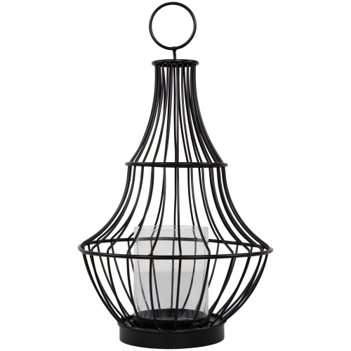Metal Cage Hurricane Pillar Candle Holder - 14" - Black