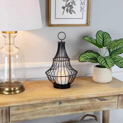 Metal Cage Hurricane Pillar Candle Holder - 14" - Black