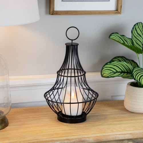 Metal Cage Hurricane Pillar Candle Holder - 14" - Black
