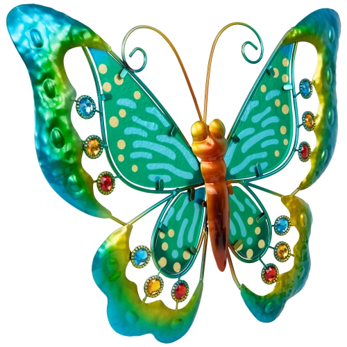 Green Metal Butterfly Outdoor Garden Wall Hanging - 12"