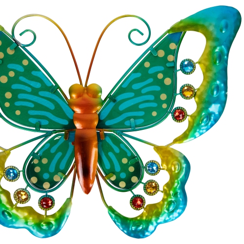 Green Metal Butterfly Outdoor Garden Wall Hanging - 12"
