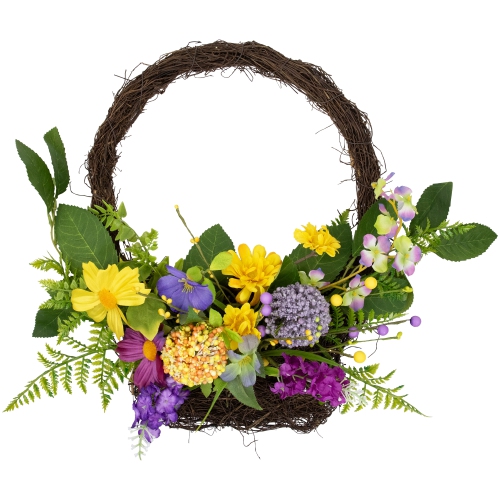 Mixed Wild Flower and Foliage Hanging Spring Wall Basket - 16"