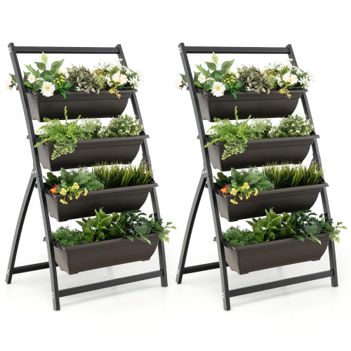 COSTWAY  2PCs 4 Ft 4-Tier Vertical Raised Garden Bed Elevated Planter W/4 Container Boxes