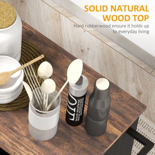 Îlot de cuisine avec rangement HOMCOM, chariot de cuisine à roulettes avec dessus en hévéa, tiroir, support à épices, support à serviettes, armoire