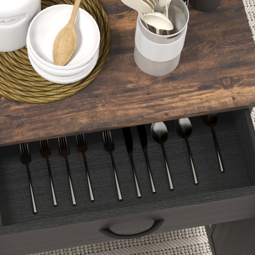 Îlot de cuisine avec rangement HOMCOM, chariot de cuisine à roulettes avec dessus en hévéa, tiroir, support à épices, support à serviettes, armoire