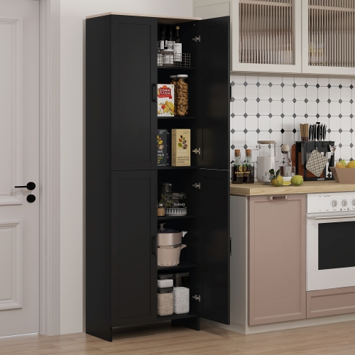 HOMCOM 67" Freestanding Kitchen Pantry, Modern Buffet Cabinet, Storage Cabinet with Adjustable Shelves, 4 Doors, Black