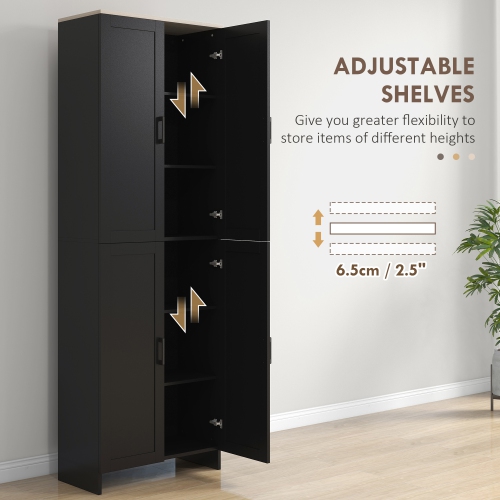 HOMCOM 67" Freestanding Kitchen Pantry, Modern Buffet Cabinet, Storage Cabinet with Adjustable Shelves, 4 Doors, Black