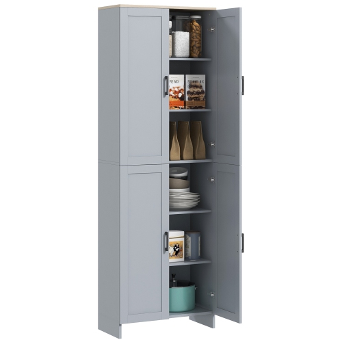HOMCOM – garde-manger autonome de 67 po, buffet moderne, armoire de rangement avec tablettes réglables, 4 portes, gris