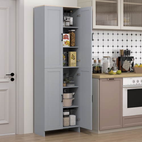 HOMCOM – garde-manger autonome de 67 po, buffet moderne, armoire de rangement avec tablettes réglables, 4 portes, gris