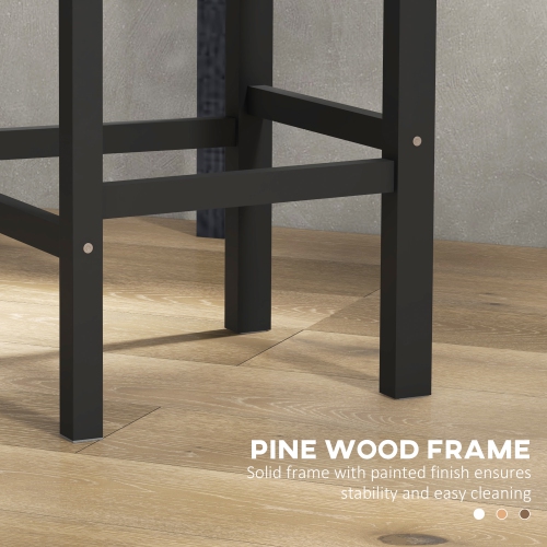 HOMCOM Bar Stools Set of 2, Farmhouse Counter Height Barstools, Solid Wood Bar Chairs with Cross Back and Footrest for Kitchen, Black