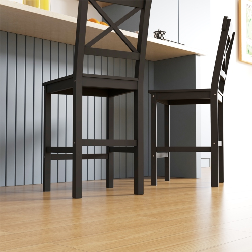 HOMCOM Bar Stools Set of 2, Farmhouse Counter Height Barstools, Solid Wood Bar Chairs with Cross Back and Footrest for Kitchen, Black