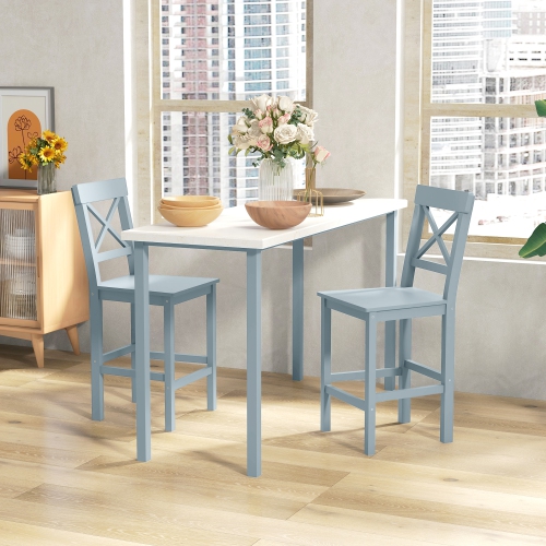 HOMCOM Bar Stools Set of 2, Farmhouse Counter Height Barstools, Solid Wood Bar Chairs with Cross Back and Footrest for Kitchen, Grey