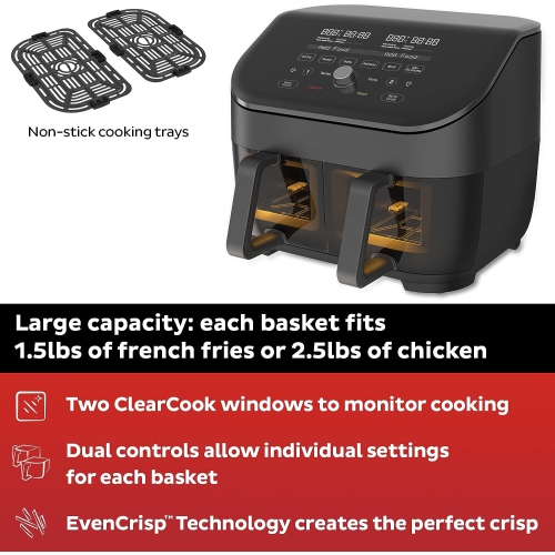 Instant Vortex Plus XL 8-quart Dual Basket Air Fryer Oven, From the Makers of Instant Pot, 2 Independent Frying Baskets, ClearCook Windows,