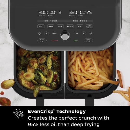 Instant Vortex Plus XL 8-quart Dual Basket Air Fryer Oven, From the Makers of Instant Pot, 2 Independent Frying Baskets, ClearCook Windows,