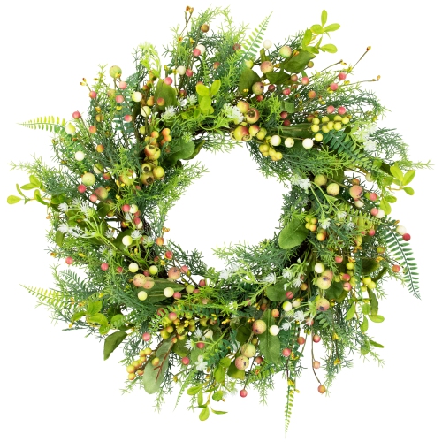 Berry and Crabapple Fern Foliage Spring Wreath - 22"