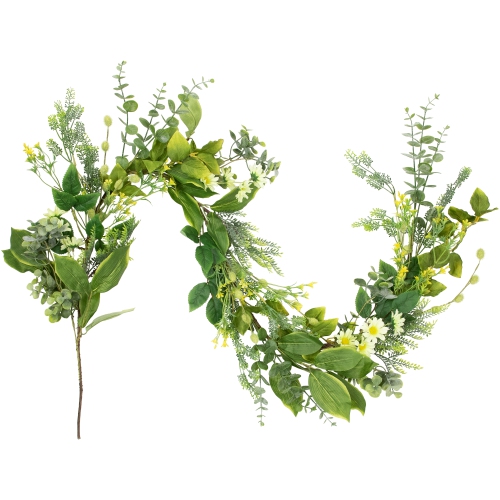 Mixed Foliage and Daisy Spring Garland - 5'