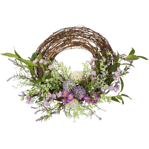 Allium, Statice and Lavender Half Spring Wreath - 24" - Purple