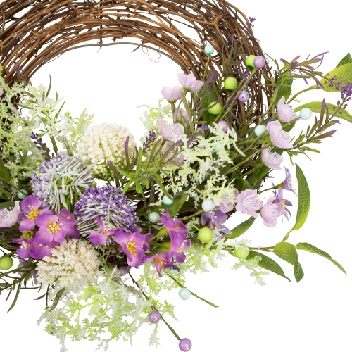 Allium, Statice and Lavender Half Spring Wreath - 24" - Purple