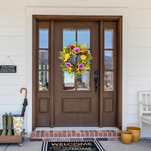 Peonies and Forsythia Spring Wreath - 24" - Yellow and Purple