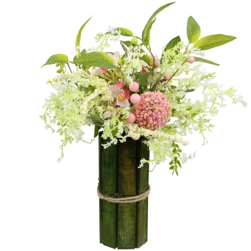 Hydrangea and Berry Floral Spring Bouquet - 14" - Pink