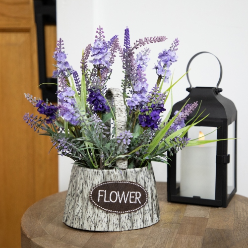 Lavender Bouquet in "Flower" Spring Basket with Handle - 12"