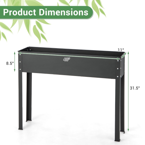 Costway 40" Raised Garden Bed with Legs Metal Elevated Planter Box Drainage Hole Backyard