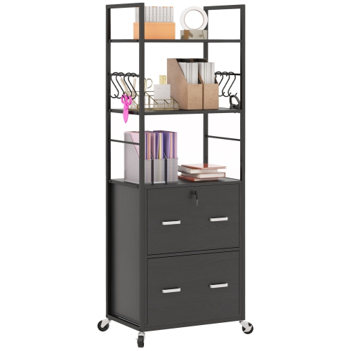 Vinsetto Vertical Filing Cabinet with Wheels, Tall File Cabinet with Adjustable Hanging Bar for Letter, A4 and Legal, Lockable Printer Stand with