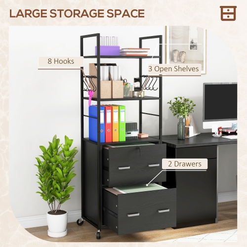 Vinsetto Vertical Filing Cabinet with Wheels, Tall File Cabinet with Adjustable Hanging Bar for Letter, A4 and Legal, Lockable Printer Stand with