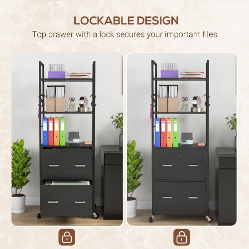 Vinsetto Vertical Filing Cabinet with Wheels, Tall File Cabinet with Adjustable Hanging Bar for Letter, A4 and Legal, Lockable Printer Stand with