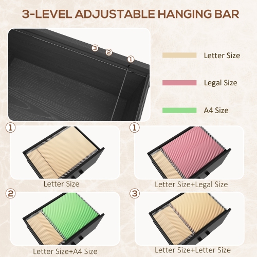 Vinsetto Vertical Filing Cabinet with Keys, Lockable File Cabinet with Adjustable Hanging Bar for Letter, A4 and Legal Size, 41" Tall Printer Stand