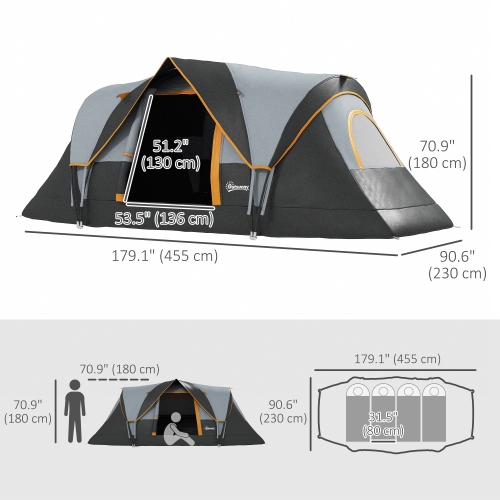 Outsunny 5-6 Person Outdoor Camping Tent, Family Tent with Lighting Hook, Carrying Bag for Camping, Hiking and Travelling, Cream White and Black