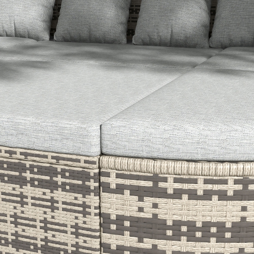 Outsunny 4 Pieces Rattan Daybed Patio PE Wicker Round Furniture Outdoor Rattan Garden Lounge Sofa Sets Sectional Conversation Set with Canopy,