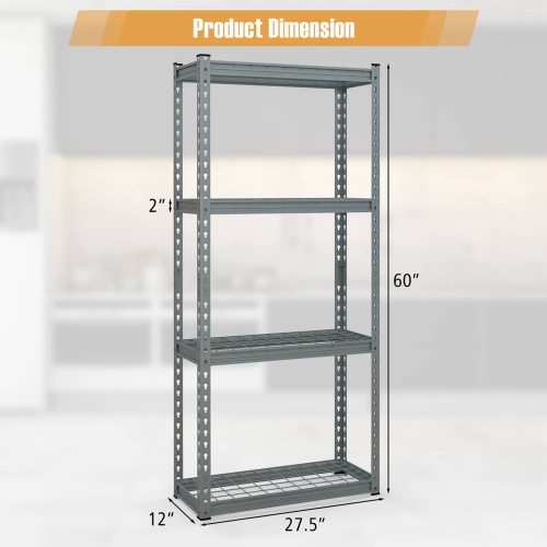 Costway 4-Tier Metal Shelving Unit Heavy Duty Wire Storage Rack with Anti-slip Foot Pads Grey