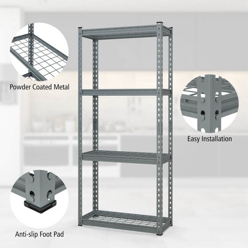 Costway 4-Tier Metal Shelving Unit Heavy Duty Wire Storage Rack with Anti-slip Foot Pads Grey