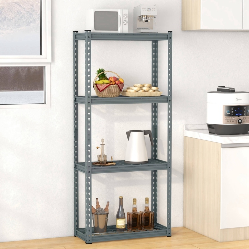 Costway 4-Tier Metal Shelving Unit Heavy Duty Wire Storage Rack with Anti-slip Foot Pads Grey