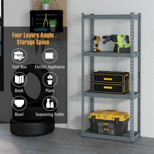 Costway 4-Tier Metal Shelving Unit Heavy Duty Wire Storage Rack with Anti-slip Foot Pads Grey