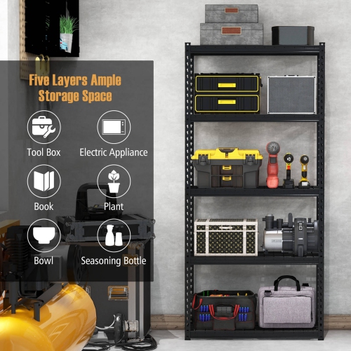 Étagère de rangement robuste à 5 tablettes de Costway avec dispositif antibasculement, noir