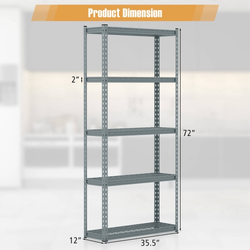 Costway 5-Tier Heavy Duty Storage Shelf Storage Utility Rack Shelf with Anti-tipping Device Grey