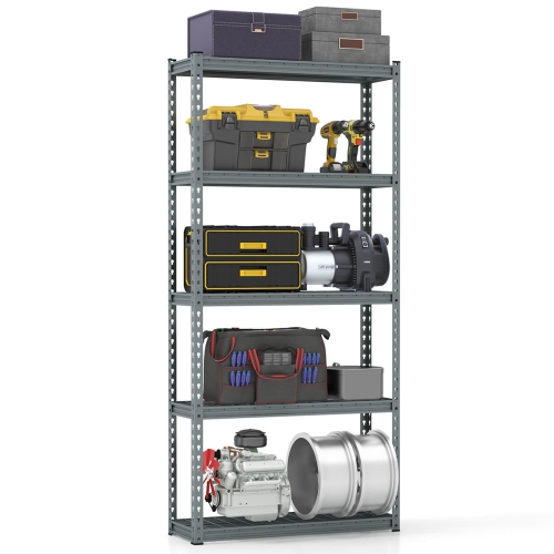 Costway 5-Tier Heavy Duty Storage Shelf Storage Utility Rack Shelf with Anti-tipping Device Grey