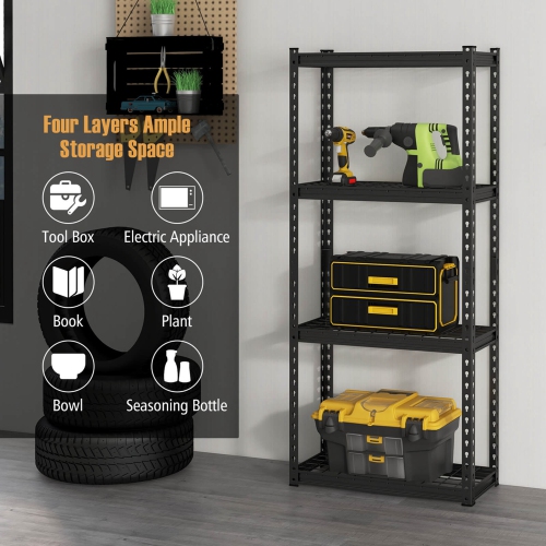 Costway 4-Tier Metal Shelving Unit Heavy Duty Wire Storage Rack with Anti-slip Foot Pads Black