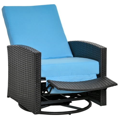 Outsunny Rattan Recliner Sofa with 360° Swivel, Outdoor Wicker Lounge Chair with Footrest & Soft Cushion for Patio, Garden, Backyard, Sky Blue