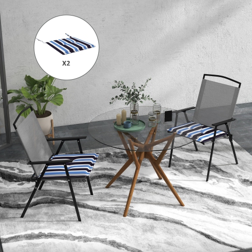 Outsunny 2-Piece Patio Chair Cushions Pillows, Seat Replacement Patio Cushions Set with Ties, Button Tufted for Indoor Outdoor Garden Furniture, Blue