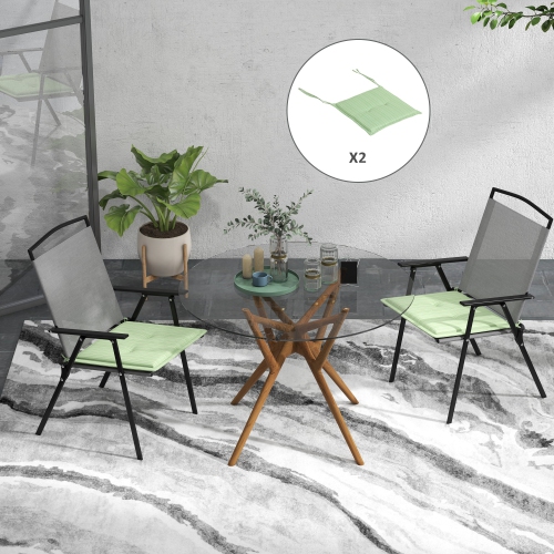 Outsunny 2-Piece Patio Chair Cushions Pillows, Seat Replacement Patio Cushions Set with Ties, Button Tufted for Indoor Outdoor Garden Furniture, Green